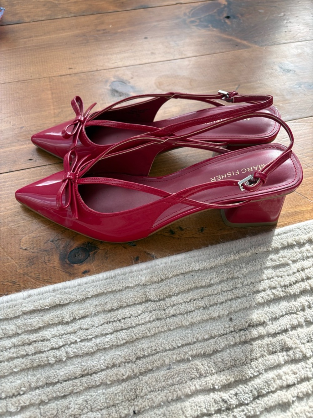 Marc Fisher Red Patent Slingback Pointed-Toe Pumps with Bow Accent - Picture 5 of 7